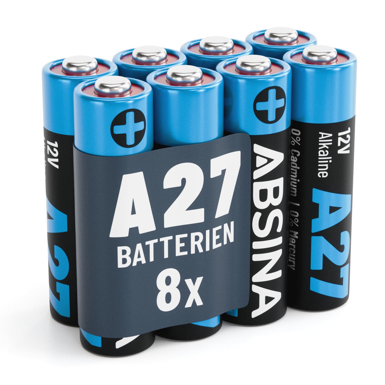 ABSINA 8X 27A 12V Batterie für Garagentoröffner und vieles mehr - Batterie 27A 12V Alkaline mini auslaufsicher & mit Langer Haltbarkeit - A27 Batterien