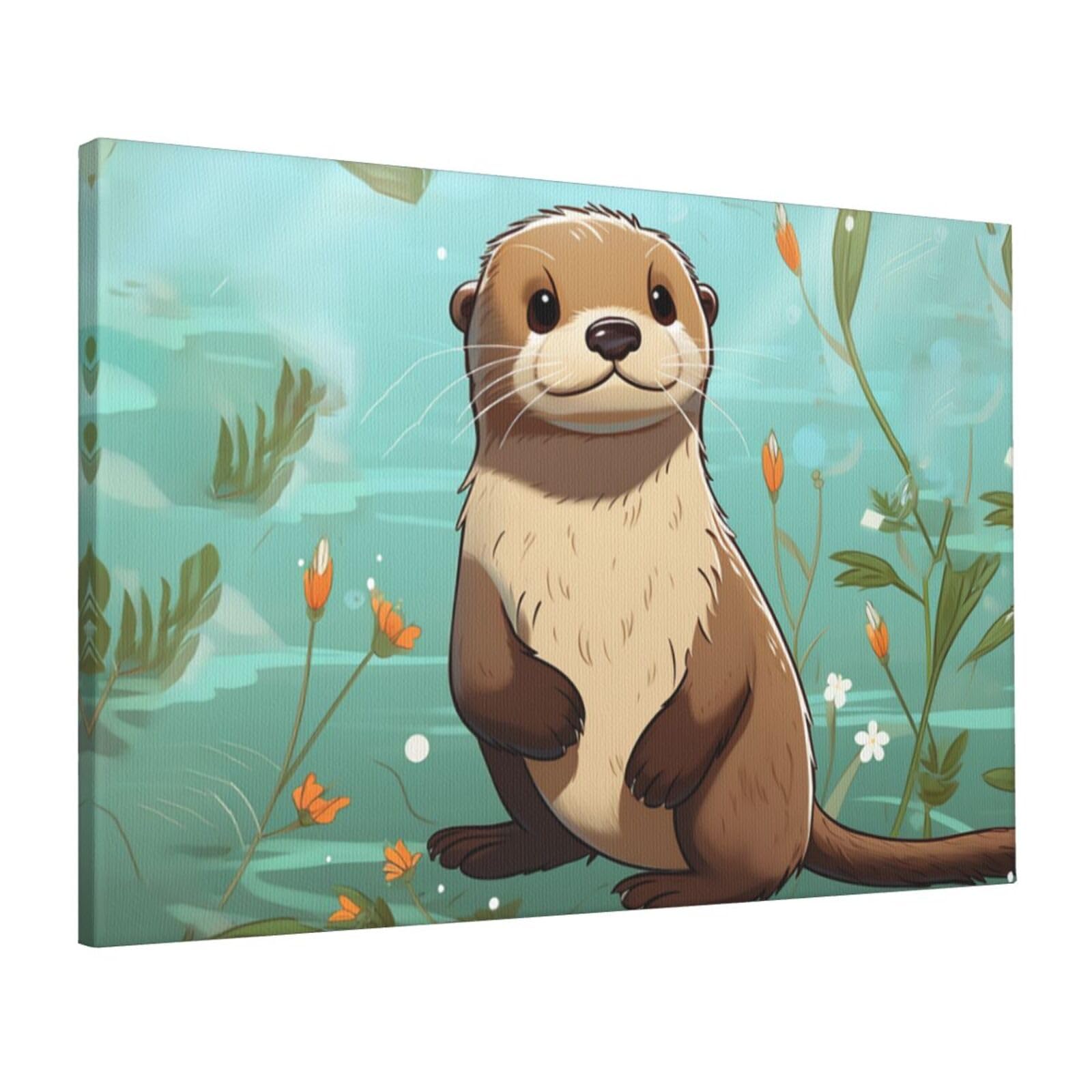 FodPand Canvas Wall Art for Living Room Wall Decor 16"x24" Modern Artwork Painting Pictures Hanging Canvas Prints Cartoon Cute Otter Aesthetic Wall Art for Bedroom Bathroom Office Wallart Decor