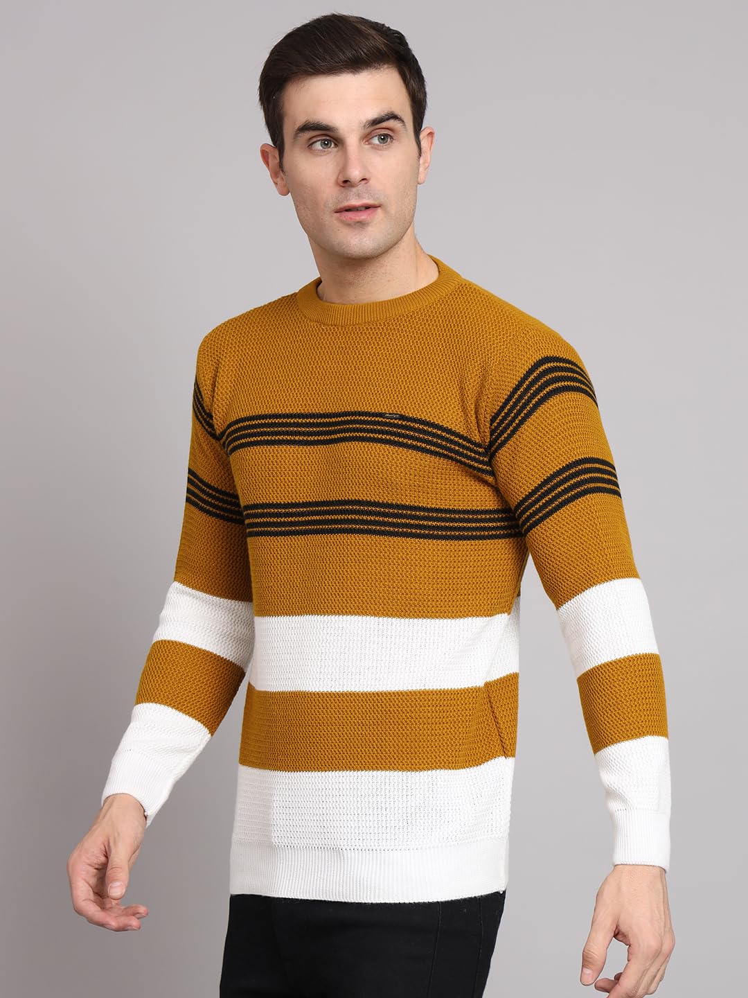 eWools Men's Winterwear Woolen Striped Cardigans Sweaters (Gold, X-Large) - Image 3 thumbnail