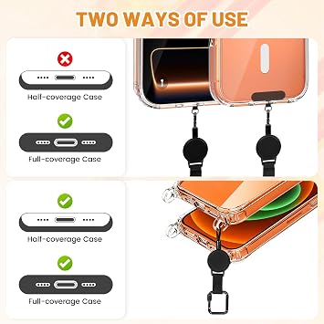 Anti-Theft Retractable Tether Lanyard, Heavy Duty Steel Wire Cell Phone Strap with Locking Carabiner & 360° Rotating Metal Tab, Secure Phone Keychain for Hiking, Fishing, Travel - Black