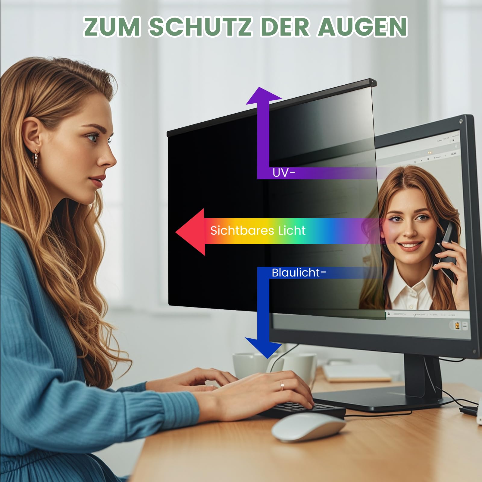 Abnehmbare Sichtschutzfolie für 27 Zoll 16:9 Monitor, Hängender Datenschutzfilter mit Doppel-Federclips, HD Display Privacy Screen mit Anti-Blaulicht, Breite x Höhe ist 614 x 369 mm