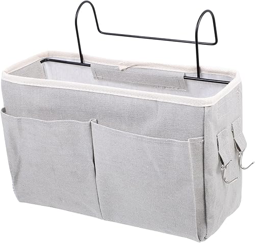 Práctica cesta de almacenamiento colgante para mesita de noche, multiusos, bolsillos para dormitorio, litera, loft, dormitorio universitario, rieles