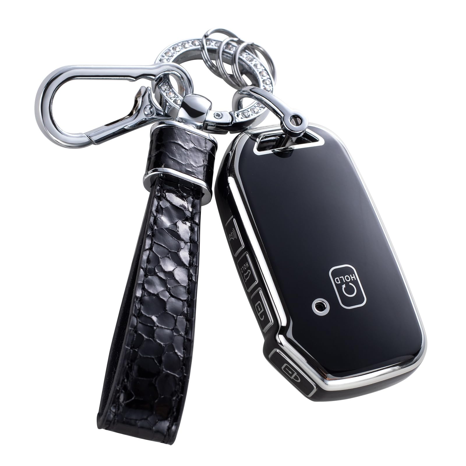 for Kia Key Fob Cover with Keychain Lanyard, Key Fob Case Protection for Kia Cerato Ceed Forte NIRO Sorento Seltos Sportage Soul Telluride 4 Buttons, Car Accessories Gifts for Women Men,Black