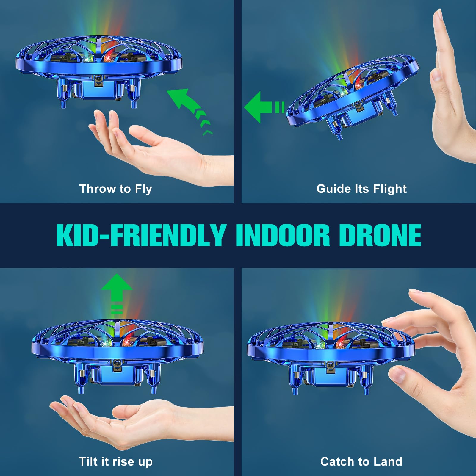 Drone manuale per bambini, Drone volante semplice con sensore di movimento AI, Drone ricaricabile per bambini da 8 a 12 e 6-8, mini quadcopter sicuro con volo automatico, rullo a 360 gradi, droni