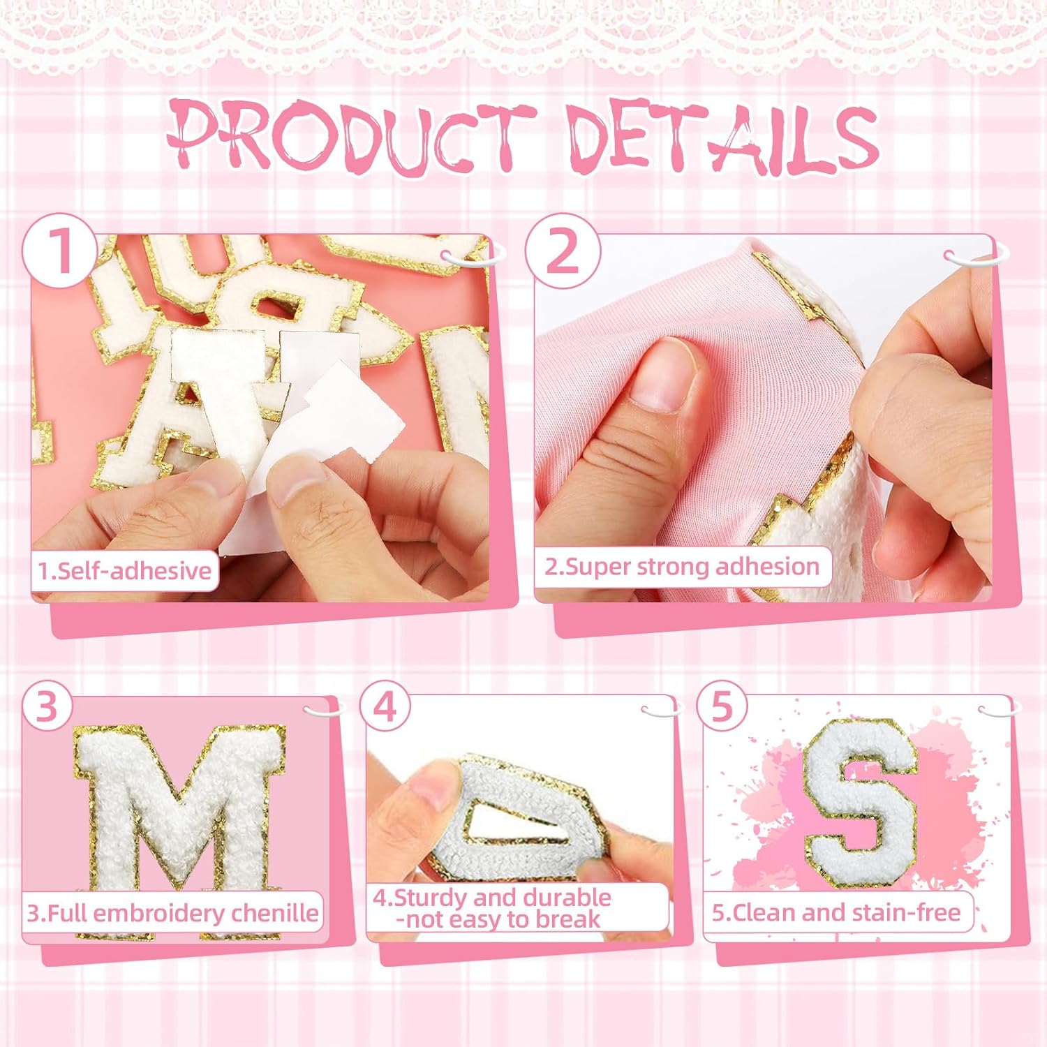 MXCOIRTP Self-Adhesive Chenille Letters Patches, 104PCS White Letter Stickers on Patches Varsity Letter Patches for Clothing Jackets Backpacks Hats Repair Alphabet Embroidered Applique