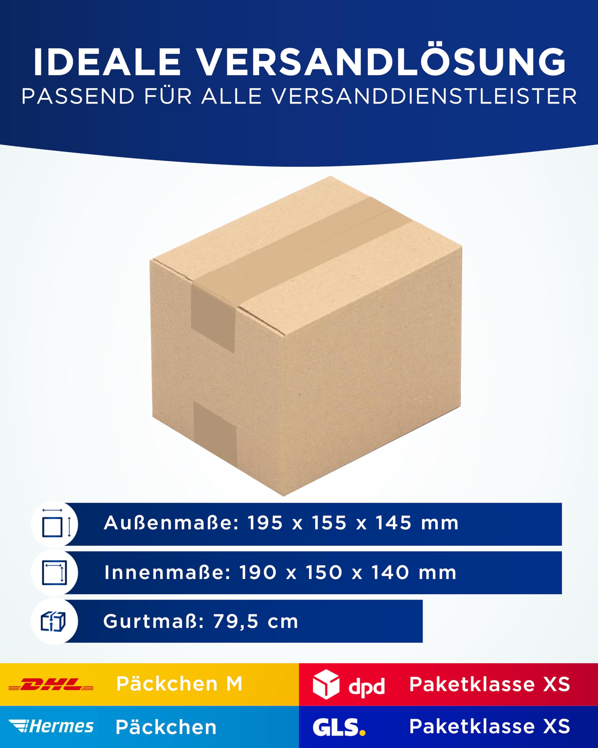 KK Verpackungen Versandkartons 190 x 150 x 140 mm Braun 1-wellig (Außenmaß 195 x 155 x 145 mm) | 500 Stück, Faltkartons Kartons für Versand als DHL Päckchen M Hermes Päckchen DPD GLS Paketklasse XS