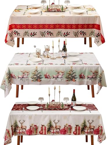 Paquete de 6 manteles desechables de Navidad, manteles rectangulares de 60 x 86 pulgadas, de microfibra, impermeable y resistente a las manchas,