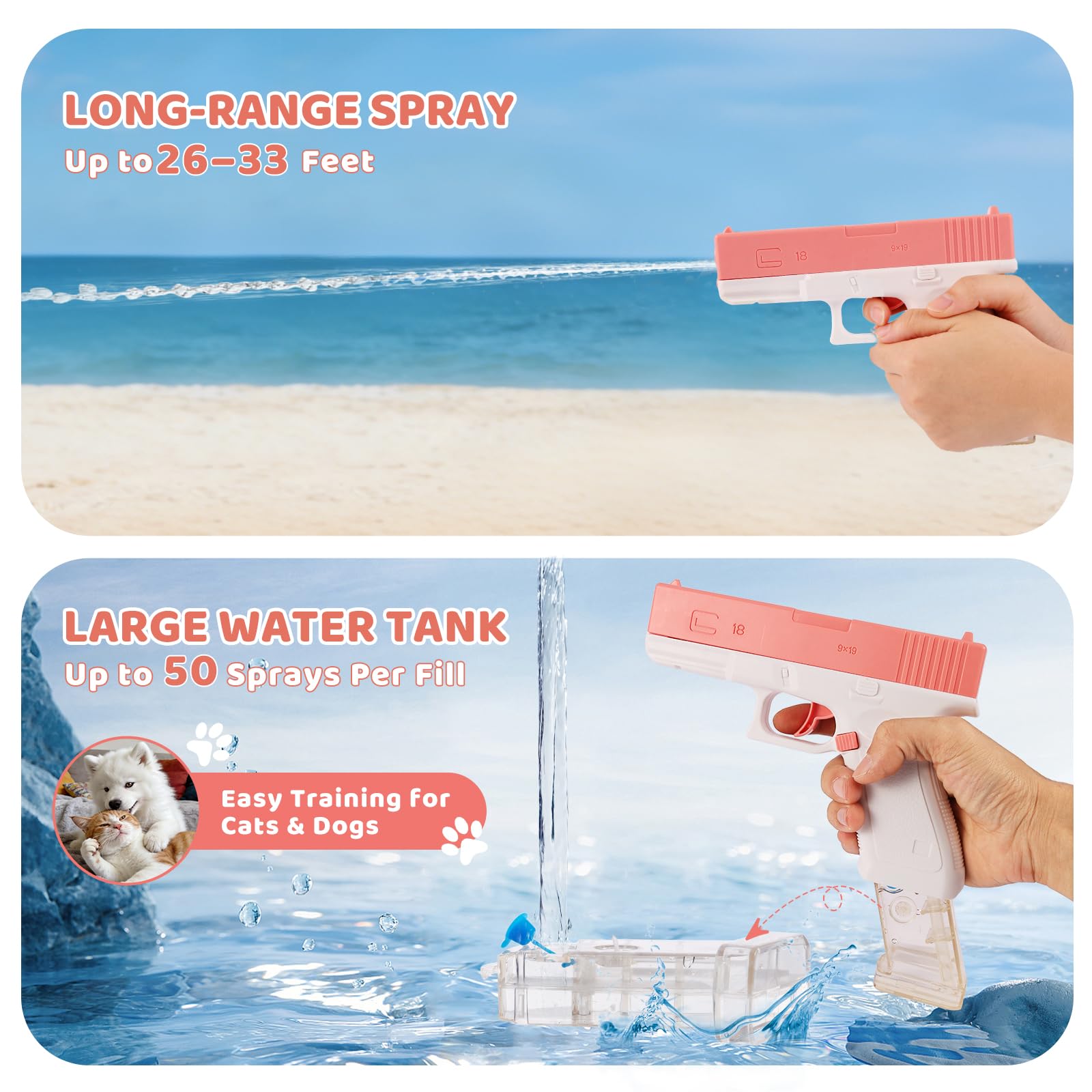 Lot de 2 pulvérisateurs pour chats et chiens - Pistolet de pulvérisation d'eau dissuasif pour chiens et animaux de compagnie - Réservoir d'eau amovible pour réduire les fuites