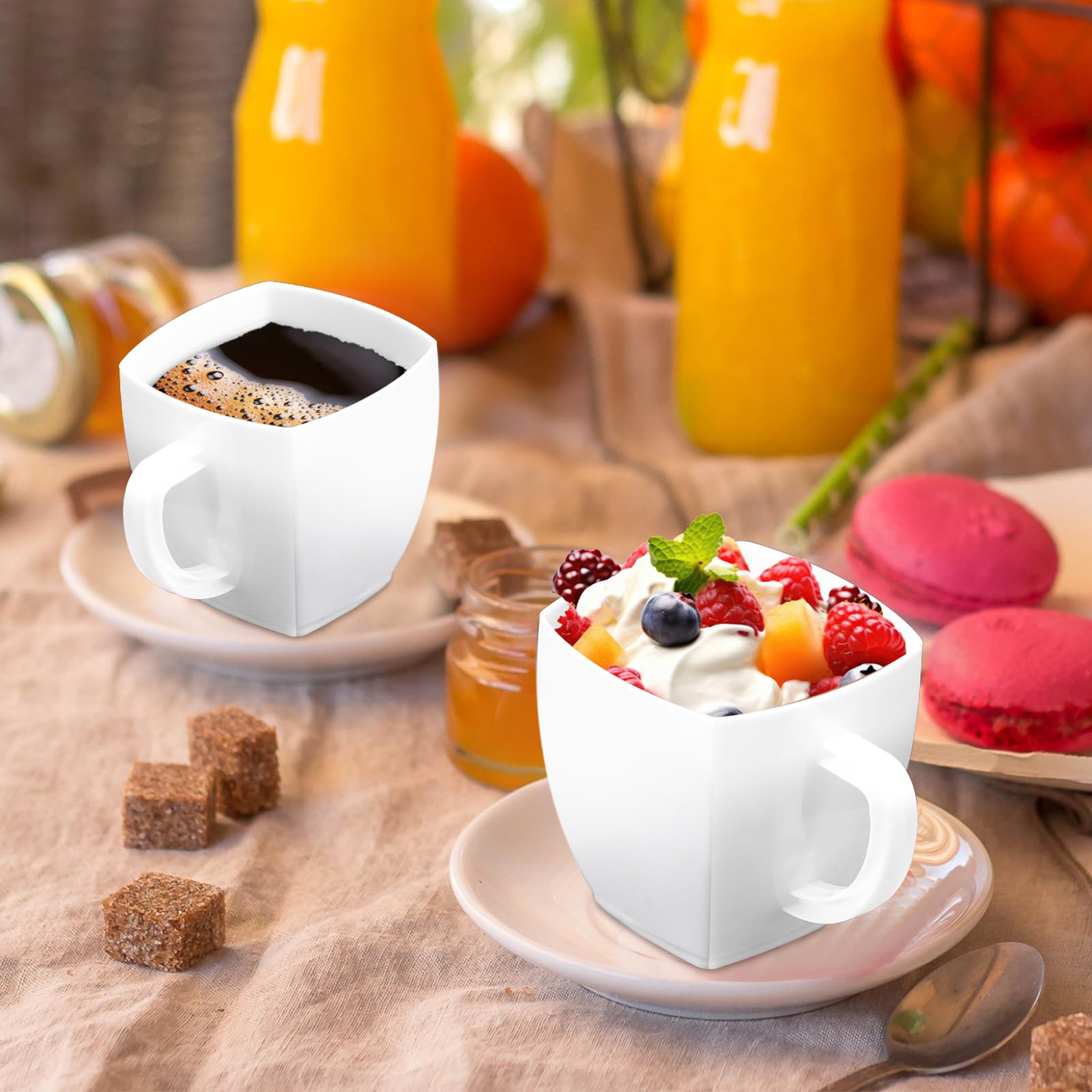 Amazon.com: Amyhill 50 Pcs Mini Disposable Tea Cups with Handle, 2oz Hard  Plastic Coffee Mug Bulk Plastic Square Disposable Espresso Cups for Wedding  Tea Party Catering Dessert Sampling (White) : Home &