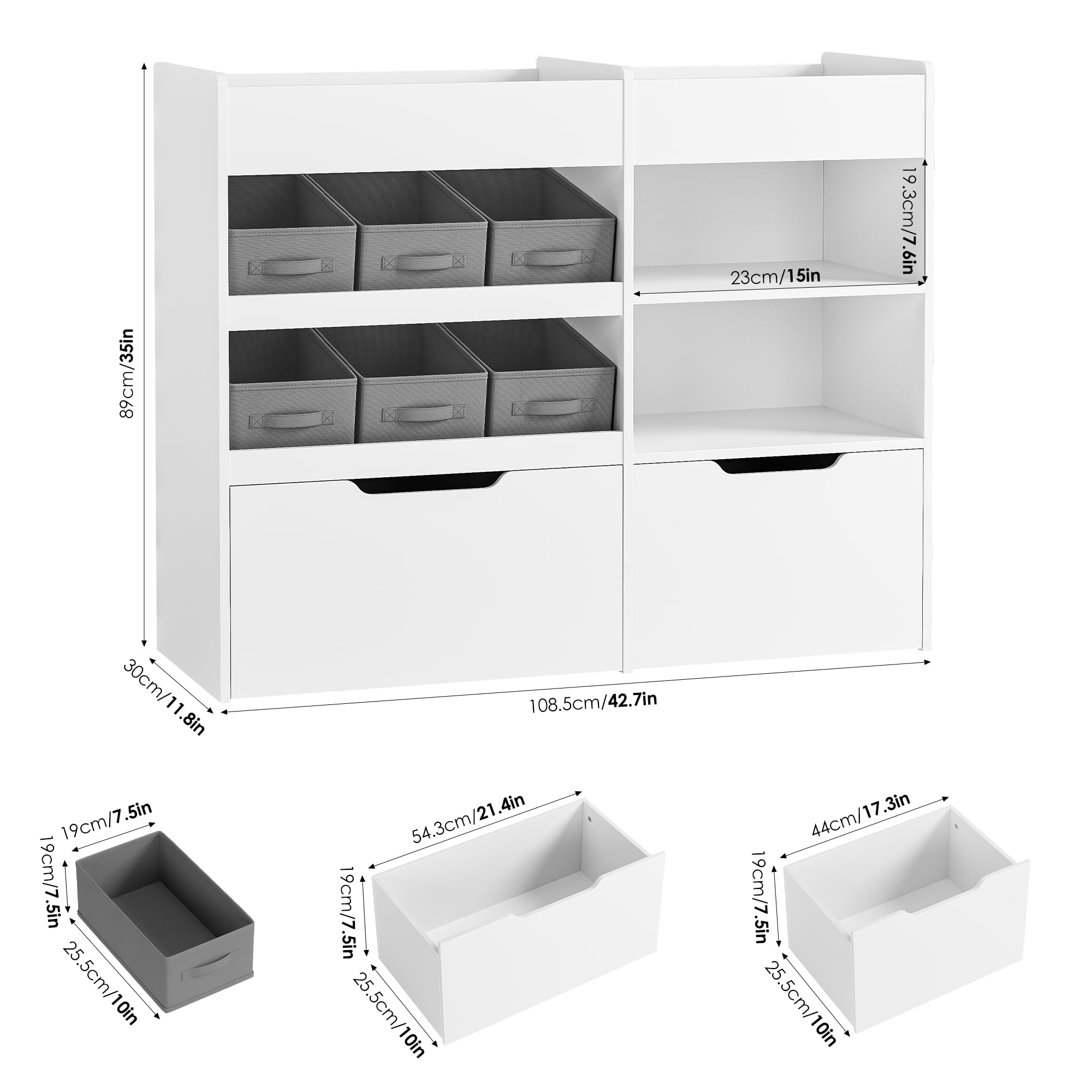 HOCSOK Estantería infantil con estantería para libros con 4 ruedas | Estantería infantil con 6 cajas, estantería para juguetes, habitación infantil, para dormitorio infantil, color blanco
