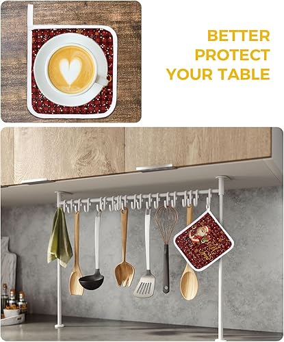 Miniatura 6 de Soportes para ollas de Navidad de Papá Noel para cocina, resistentes al calor, paquete de 2 almohadillas rojas de Navidad, almohadillas multiusos