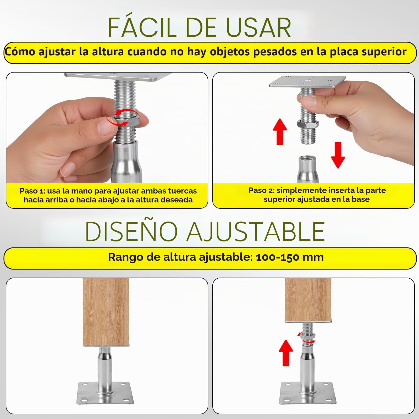 8 Piezas Soportes Para Postes Altura Ajustable 90-140mm, Pie de soporte de acero galvanizado con tornillos, Hormigón terrazas vallas cenadores jardín