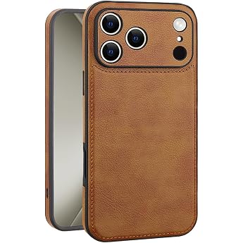 Leather Case for iPhone 17 Pro Vintage Classic PU Leather Luxury Business Camera Frame Protection Case Soft Non-Slip Grip Anti-Scratch Shockproof Case for iPhone 17 Pro Brown