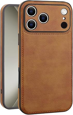 for iPhone 17 Pro Case Leather,Vintage Classic PU Leather Luxury Business Camera Frame Protection Cover,Soft Non-Slip Grip Anti-Scratch Shockproof Case for iPhone 17 ProBrown