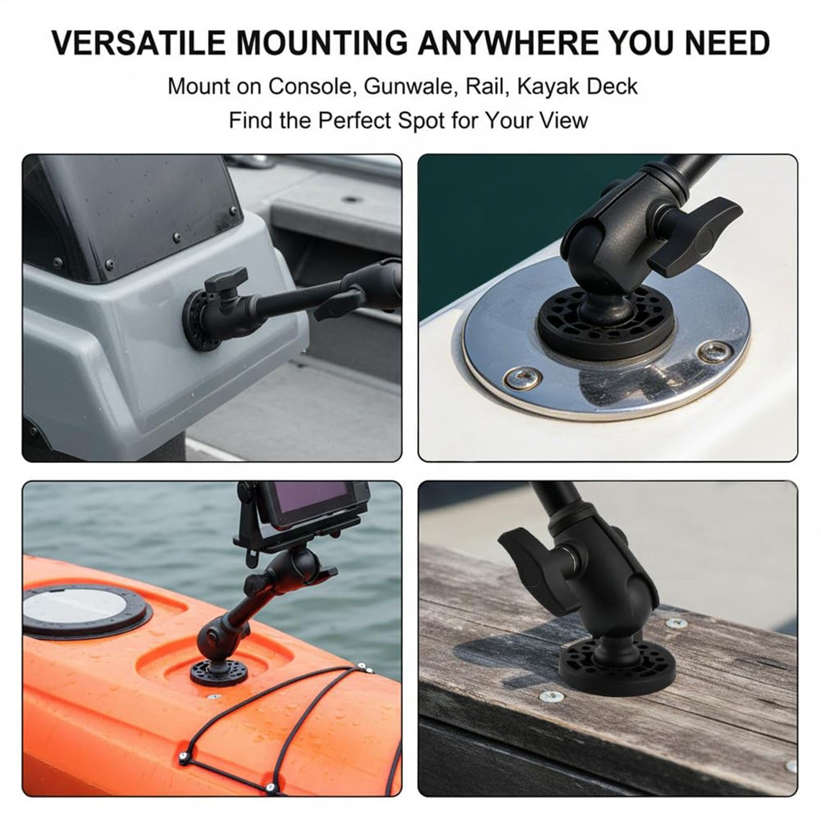 Kajak-Echolotgeber-Halterung 360° drehbare elektronische Haltevorrichtung | Fischfinder-Halterungen mit Verlängerungsstange für Boote für Bootsangeln See Fluss Meer Outdoor Sport Fotografie