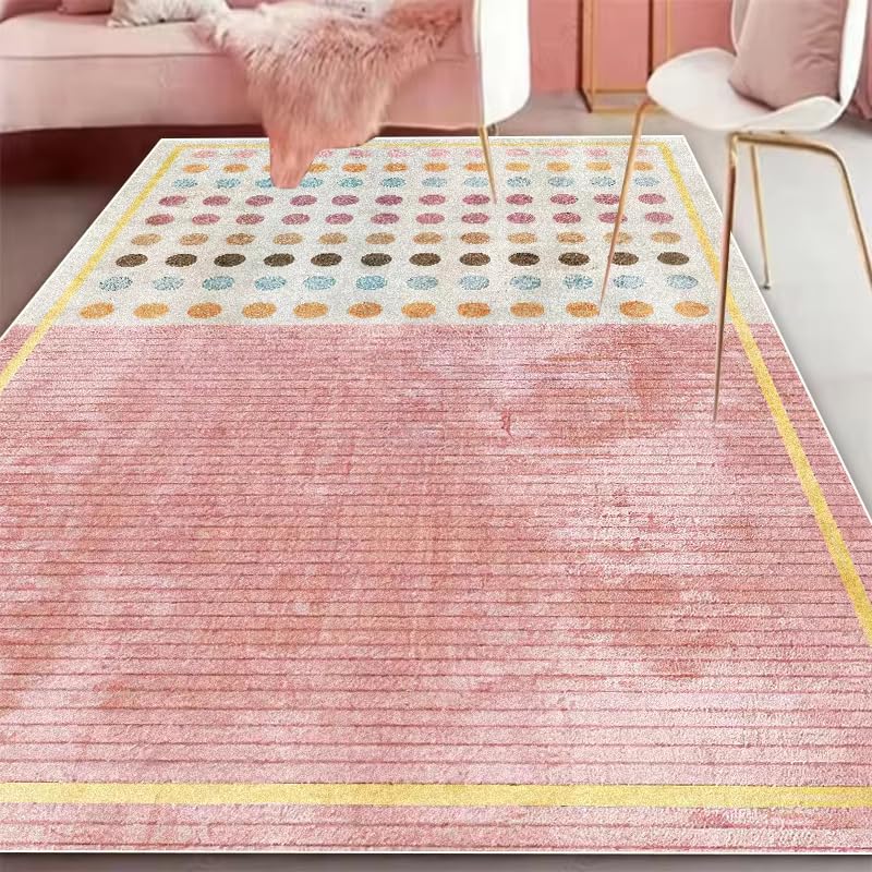 Tapis géométrique pour sol froid : confort doux rose 90x120 cm