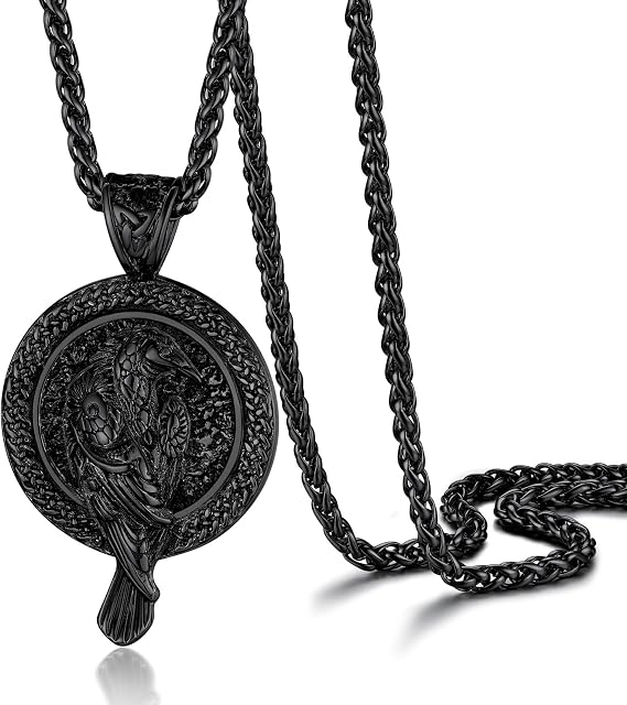 PROSTEEL Men Viking Raven Necklace Nordic Jewelry, Can Engrave-Stainless Steel/Black-Send Gift Box