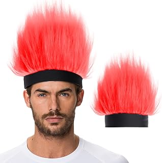 Red Funny Hat Headband Wig for Adults Crazy Hair Hairy Headband Wig Hat for Spirit Week Halloween Cosplay