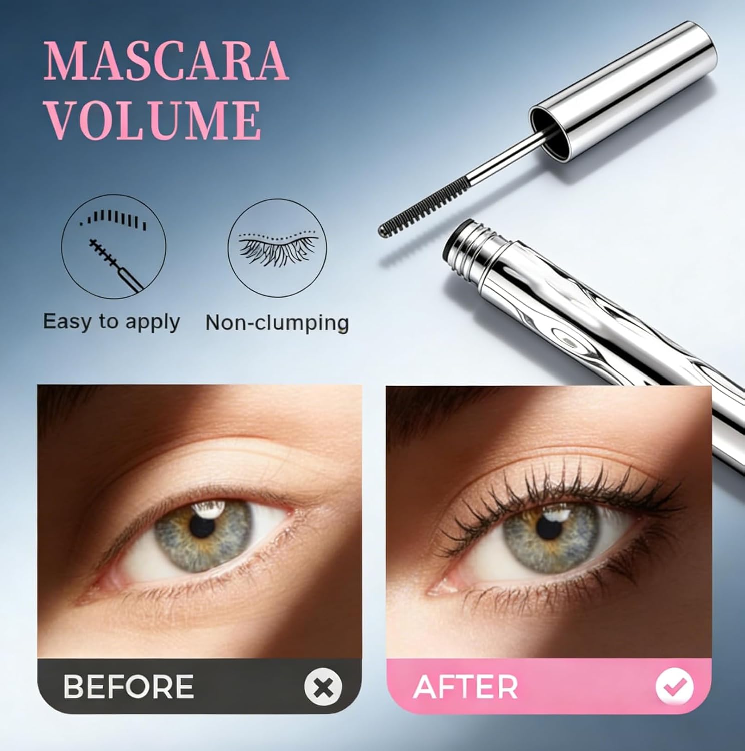 Upgraded Iron Metal Wand Mascara - Waterproof Tubing Formula, Long-Lasting 3D Curling, Smudge-Proof & Flake-Free (Black) - Image 3
