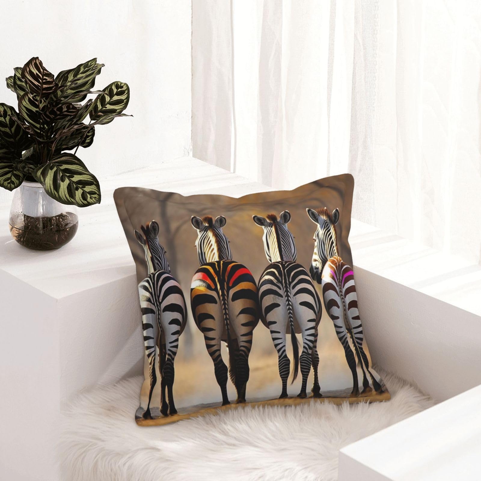 Housse de coussin zèbre anti-tache en similicuir pour salon