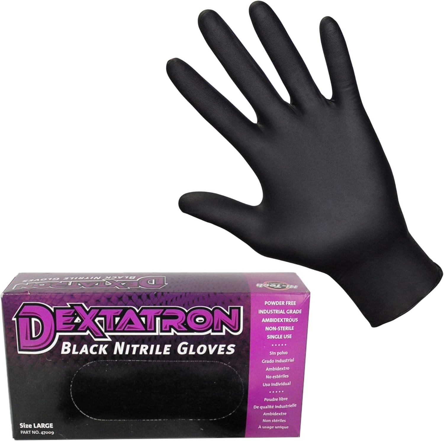 DEXTATRON Non-Sterile Powder Free Black Nitrile Disposable Gloves (10 Boxes of 100 Gloves)