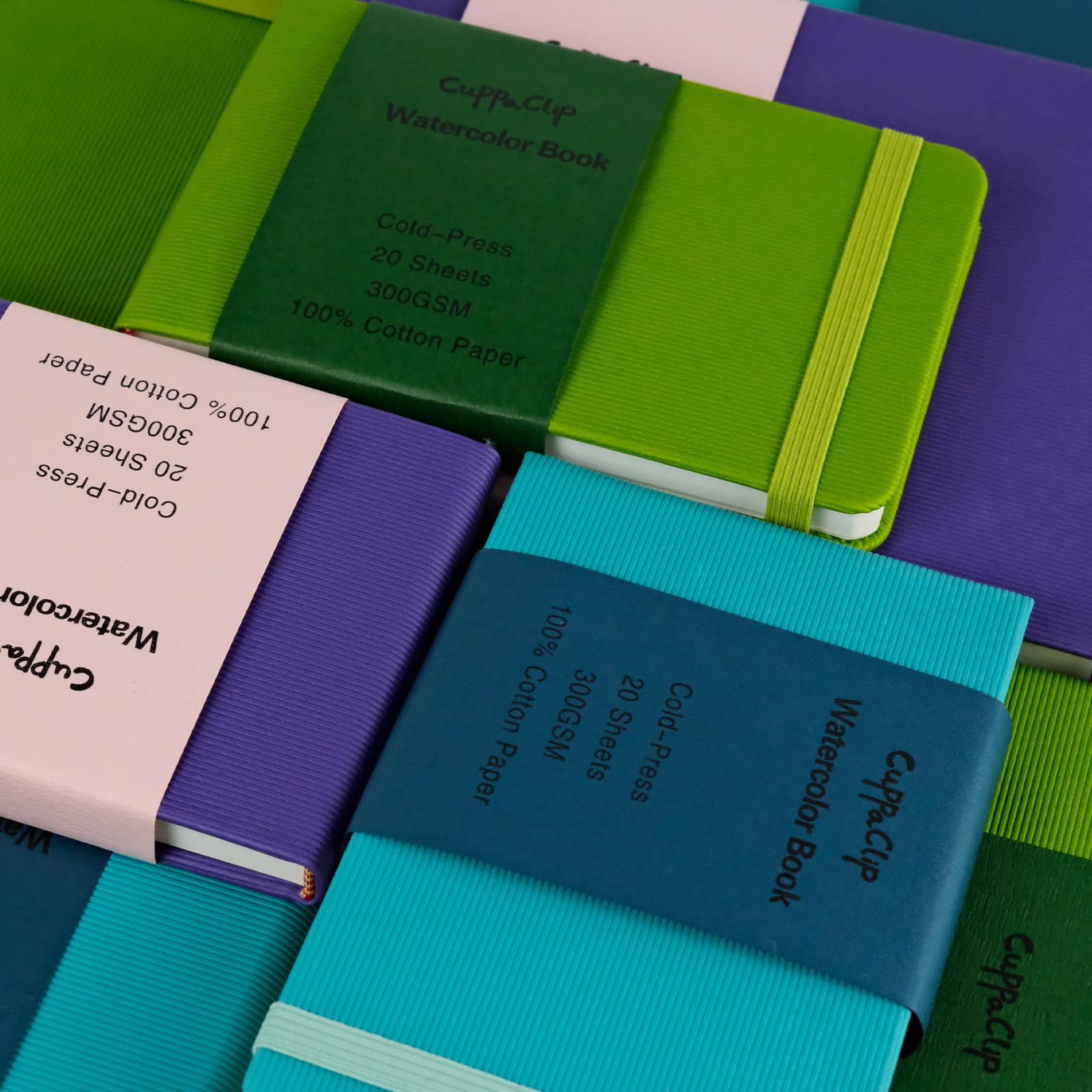 CuppaClip Carnet de croquis aquarelle en coton presse à froid avec poche intérieure - 300 g/m² - 63,5 kg (vert, 29,7 x 21,1 cm)