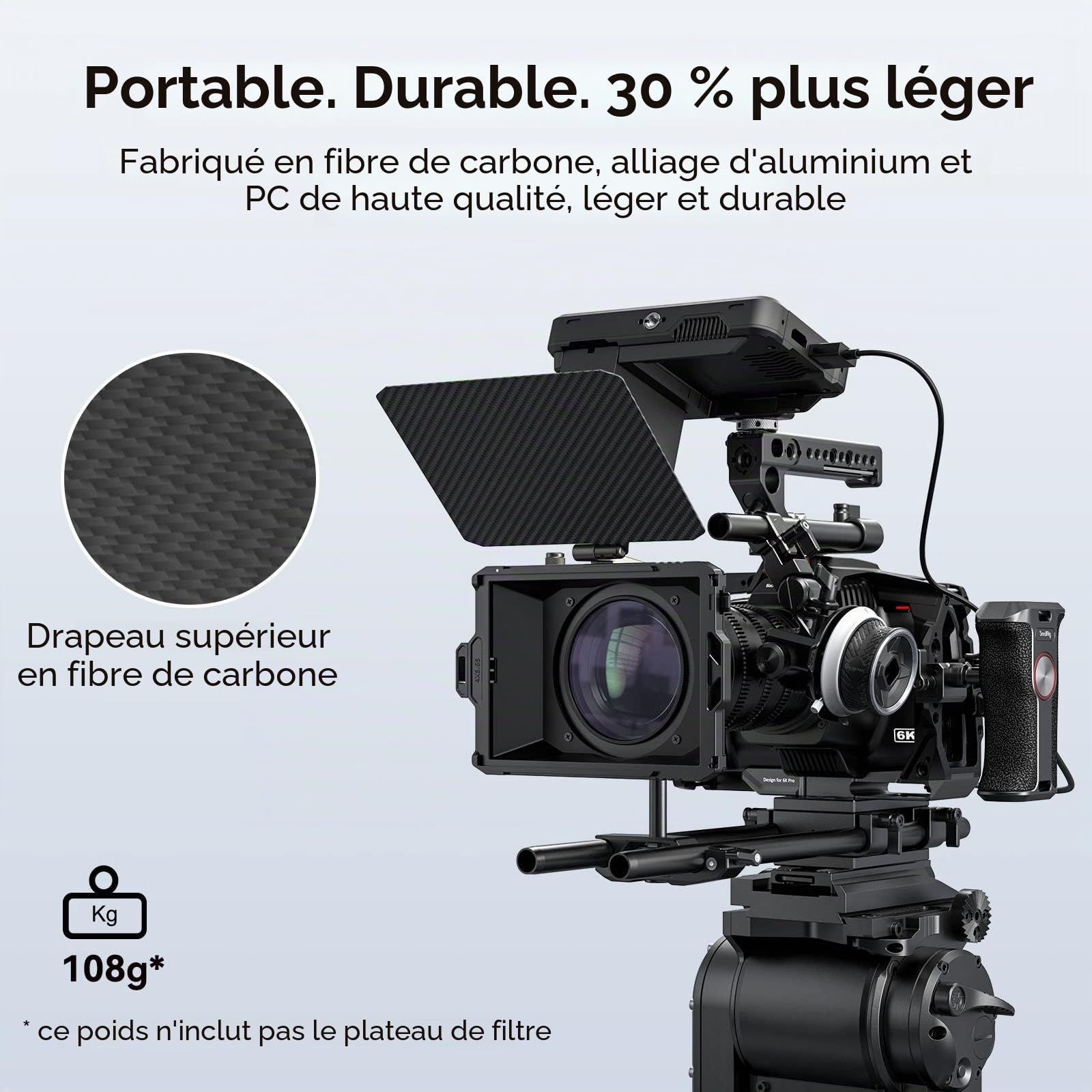 SMALLRIG Mini Matte Box Lite avec Plateau de Filtre à Drapeau Supérieur Compatible avec Les Objectifs 67mm/72mm/77mm/82mm/95mm pour Reflex Numériques et Camera sans Miroir - 3575