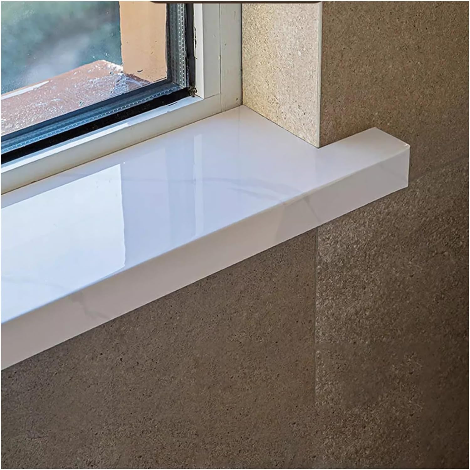 White Acrylic Window Sill Protector - Self-Adhesive Nosing Board | Durable & Easy to Cut Composite Sheet for Kitchen, Bathroom, Balcony | Easy Install Ledge Cover(A 35cm(13.8in),B 110cm(43.3i