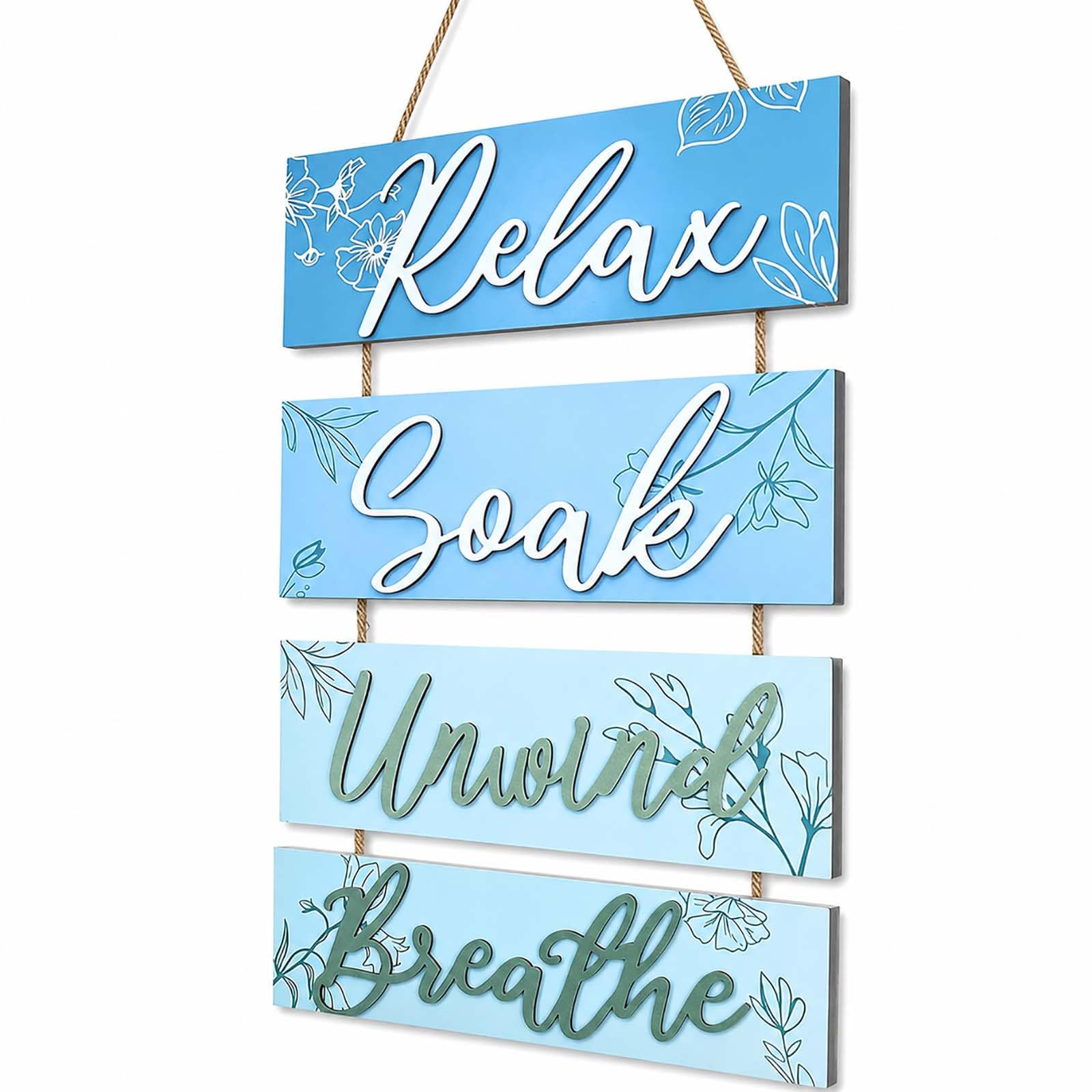 LMSAWK Bathroom Decor Wooden Sign, Coastal Wall Decor with Relax Soak Unwind Breathe Quote, Nautical Bathroom Decor for Bathroom, Spa and Beach House
