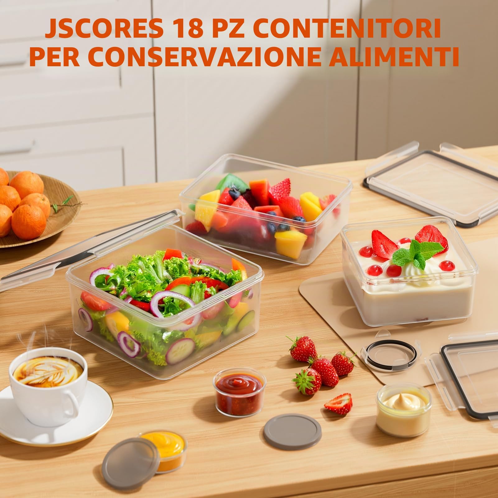 Set 36 Contenitori Ermetici per Alimentari con Coperchio - Scatole Conservazione (18 Contenitori + 18 Coperchi) - Barattoli Cibo Antigoccia per Cucina