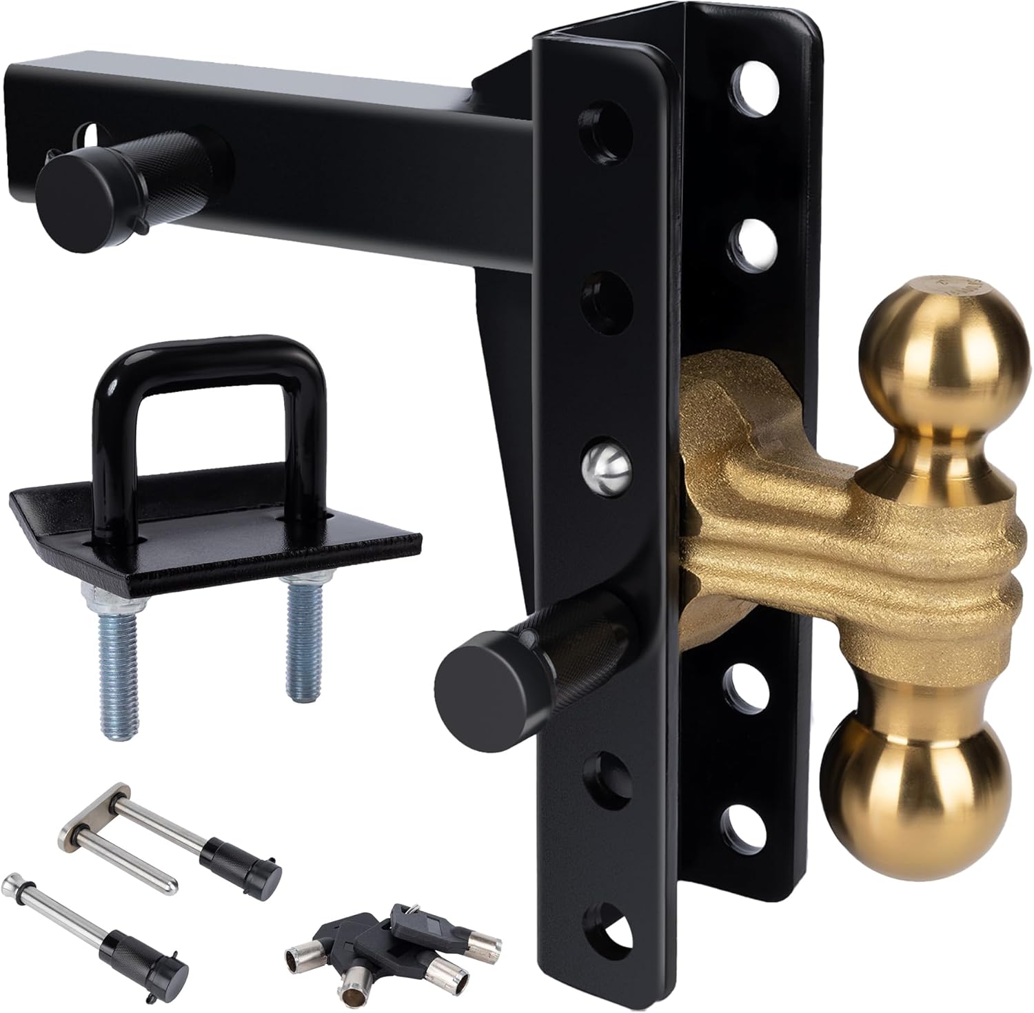 Lonffery Adjustable Trailer Hitch, Heavy Duty Drop Hitch for 2 Inch Receiver, 2" & 2-5/16" Dual Ball Hitch, 10-Inch Drop/Rise, 22,000 lb Capacity Tow Hitch Set with Trailer Tightener