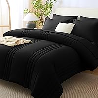 Vista 1 de CozyLux Queen Size Comforter Sets - 7 Piece Bed in a Bag Black Comforter Set with Sheets Queen Bed Set All Seasons, Soft Bedding Set with Down