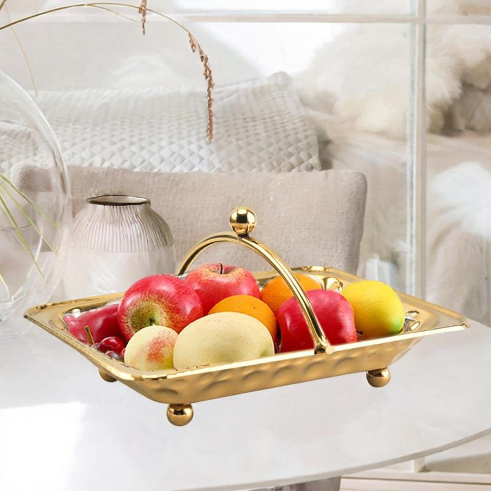 Bandeja de metal para tocador, bandeja de servir de acero inoxidable, fácil de limpiar, bandeja de almacenamiento para toallas de invitados, servilletero para baño de maquillaje (dorado)