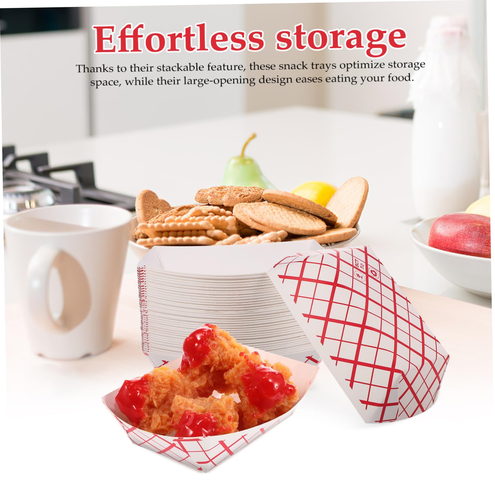 PRETYZOOM 200Pcs Checkered Paper Food Trays Snack Containers for Fries Hot Dogs Desserts Sturdy Stackable Leak Resistant Design for Events Daily Use