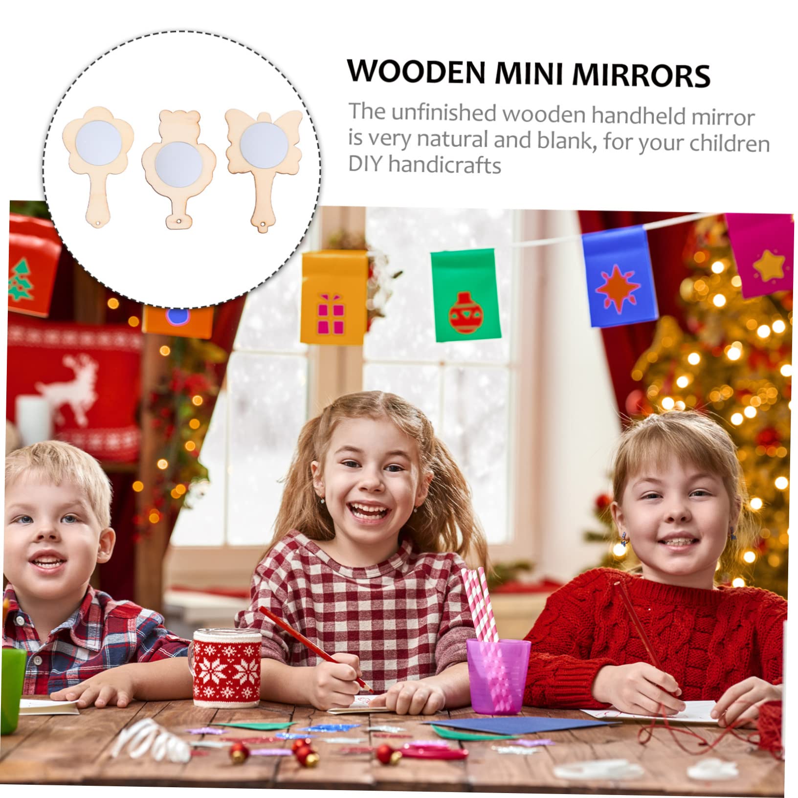 SEWACC Wooden Mirrors Set Hand Painted Boys and Girls Mirror for DIY Random Style