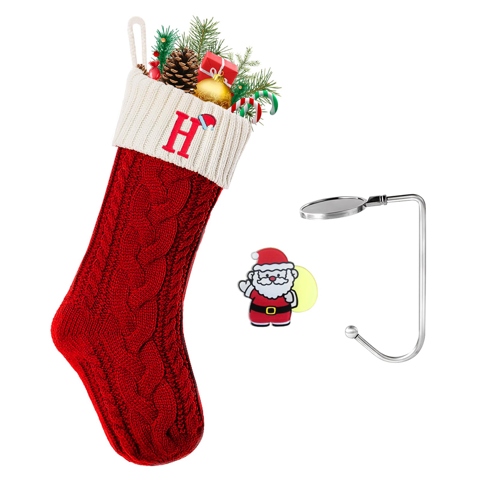 Calza di Natale (H, rossa) 45,7 cm a contrasto, calze di Natale da appendere, per ragazze e ragazzi, decorazione per feste