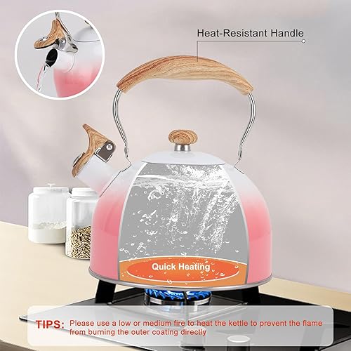 Miniatura 4 de Vegoran - Hervidor de té silbante de 85 onzas  2.5 litros, ollas para estufa, acero inoxidable de grado alimenticio con mango plegable con patrón de