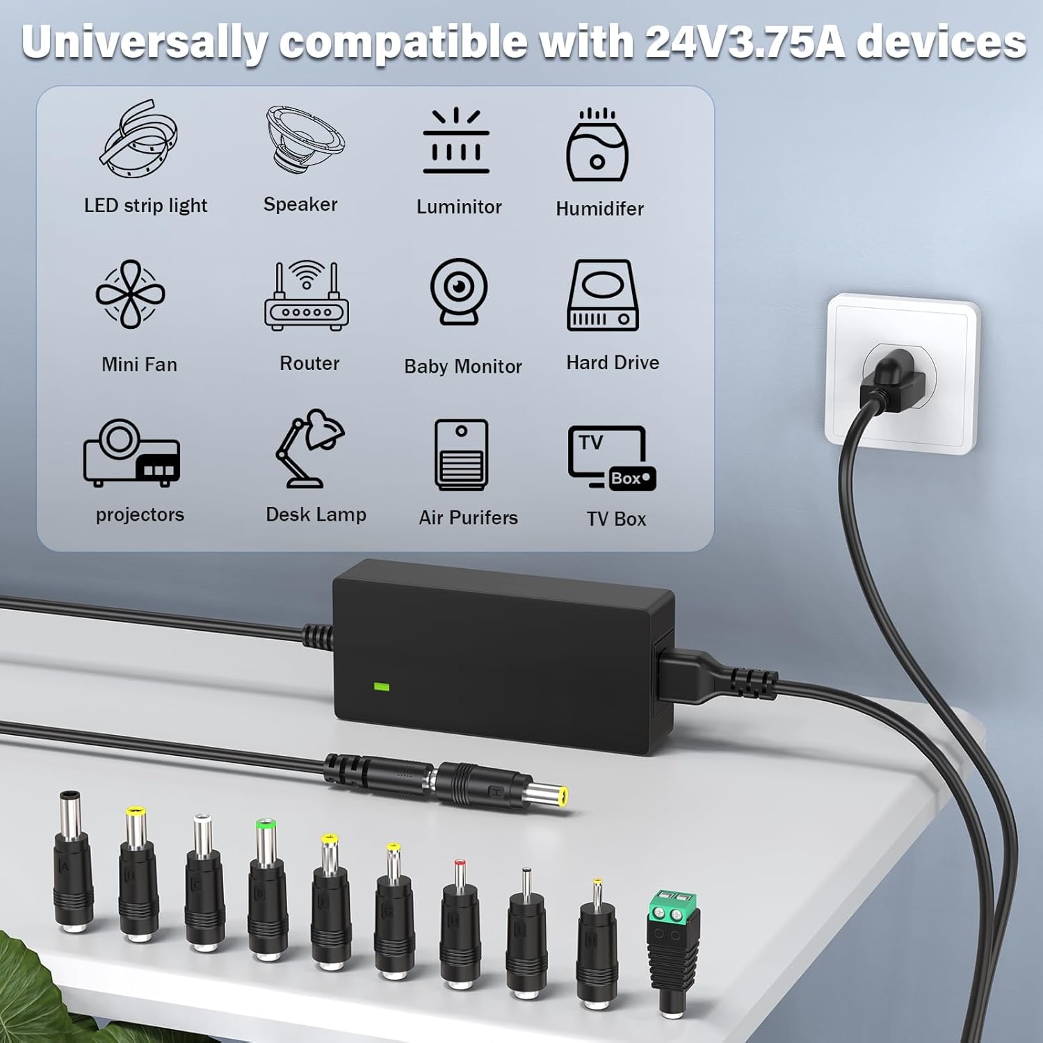 24V 3.75A 3A 2.5A 2A Charger DC in Adapter Power Cord with 10 Interchangeable Jacks,Perfeidy Power Supply 24Volt 3750mA 3000mA 2500mA 2000mA 1000mA 800mA 400mA 300mA 200mA 100mA