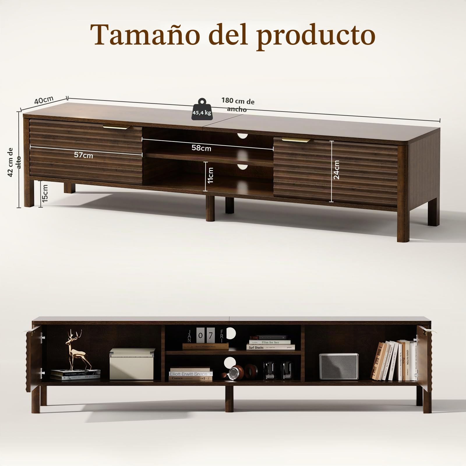 IKALIFE Mueble TV Madera Salon 175cm para Televisor 80 Pulgadas Marrón | Mueble TV con 2 Puertas y Almacenamiento, Mueble television con Gestión de Cables, Mesa TV Moderno para Salon y Dormitorio
