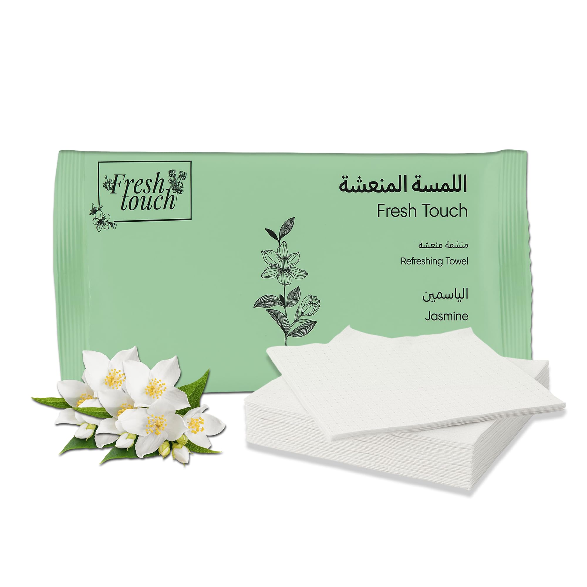 AIBULO 6-Pack Jasmine Disposable Refreshing Towels – Individually Wrapped 25x25cm Wet Wipes for Hands, Face & Body – Soft, Hygienic, Portable Wipes for Travel, Dining, Events & Everyday Freshness