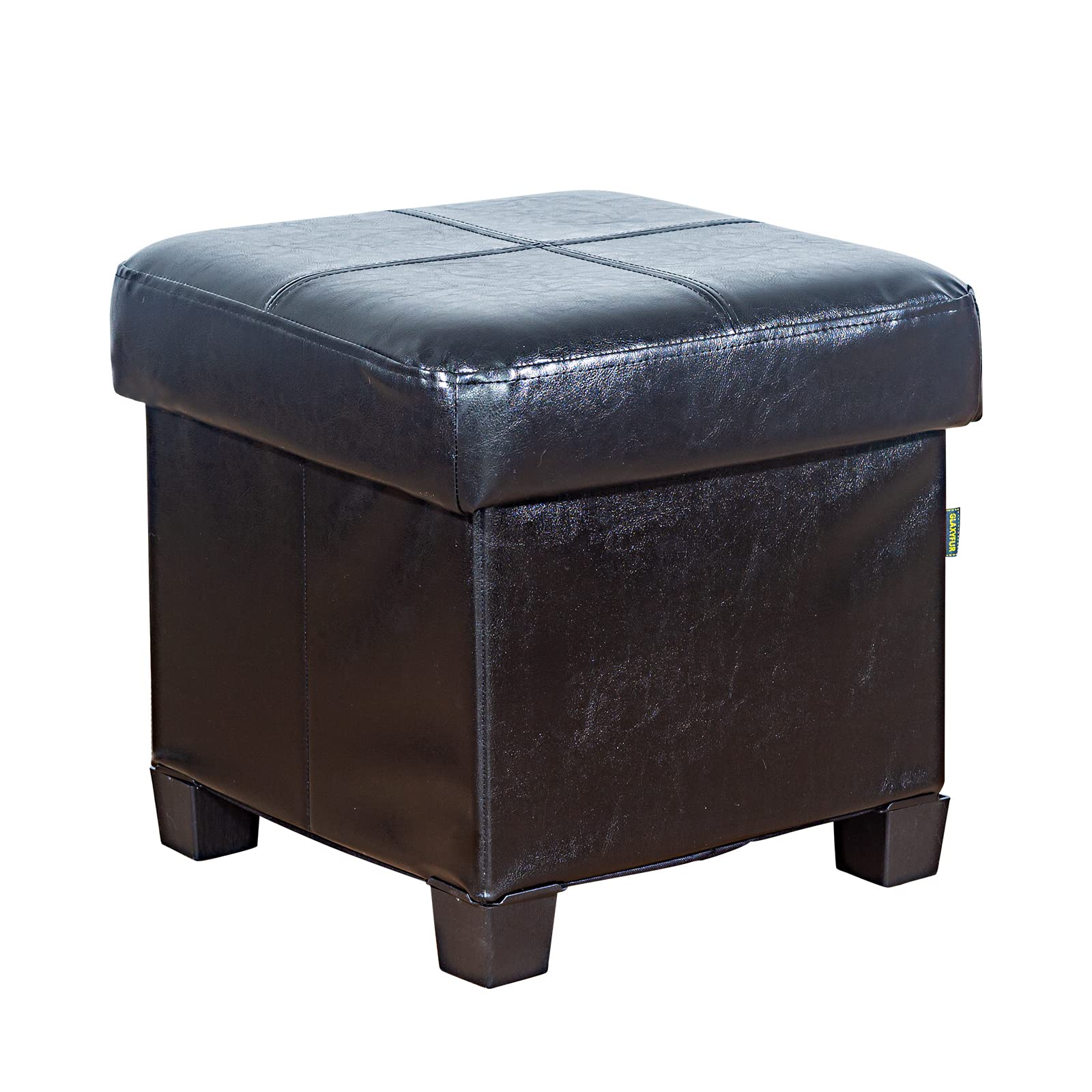 GLAXYFUR PU Leather Storage Ottoman Foot Stool Cube Foot Rest Black