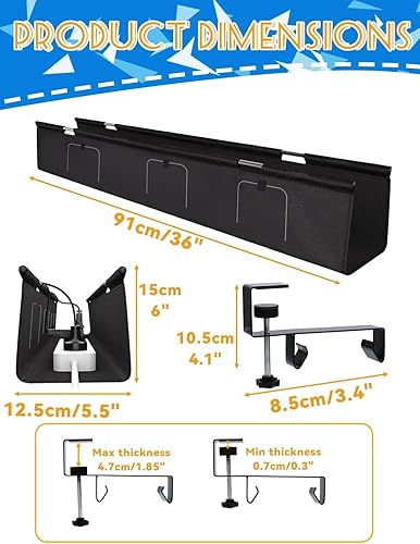 Miniatura 4 de Bandeja de organización de cables para debajo del escritorio, organizador de cables debajo del escritorio, organizador de cables de montaje de