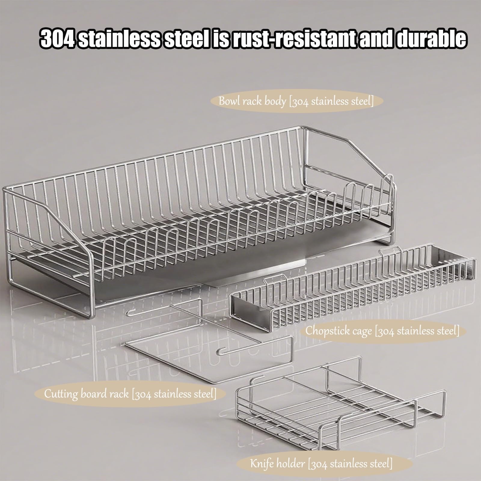 Genérico Escurreplatos de Acero al Carbono Blanco cremoso de Gran Capacidad - Modelo E de encimera, Resistente a la oxidación, diseño Robusto, organizar la Cocina y secar los Platos.