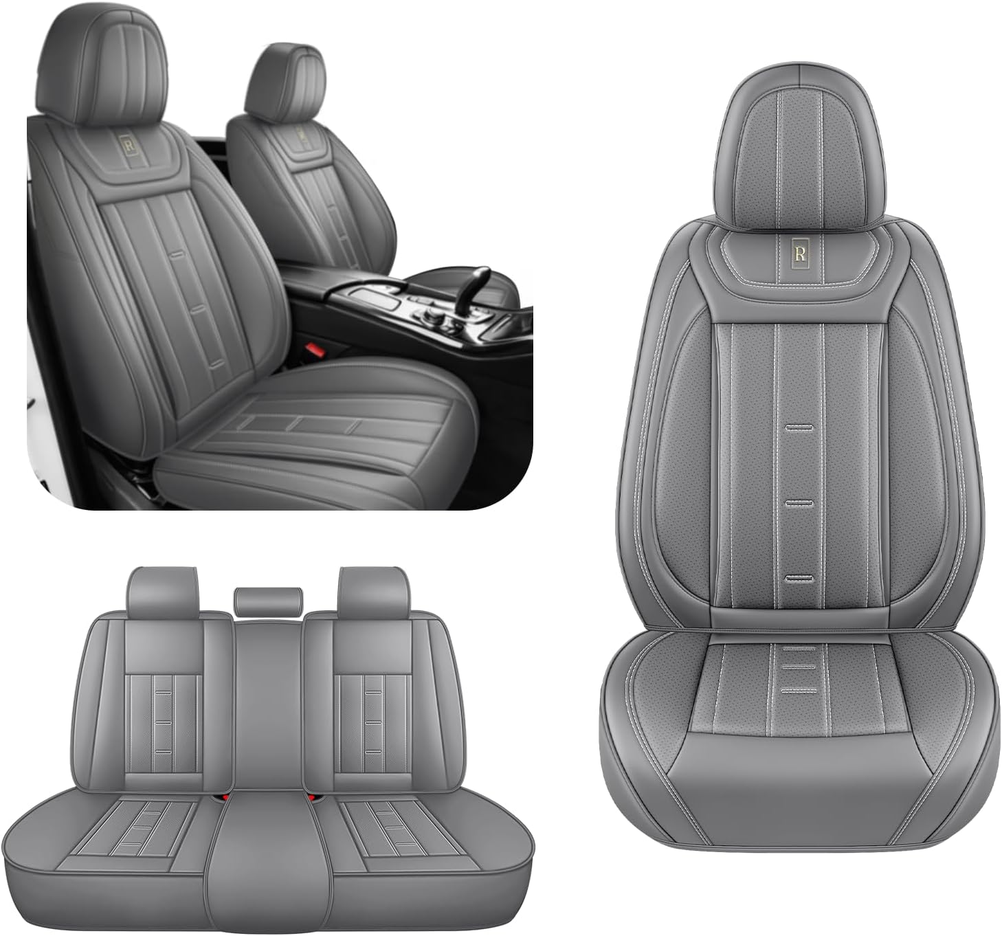 Car Seat Covers Fit for 99% Kia Models Water Resistant Seat Protection Full Leather 360-Degree Wraparound Seat Covers, Wear-Resistant and Easy to Install 5-Seat Standard Grey
