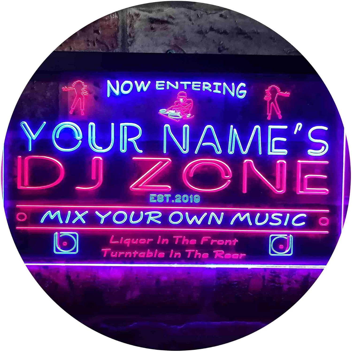 ADVPRO Personalized Your Name Est Year Theme DJ Zone Music Disco Bar Dual Color LED Neon Sign Red & Blue 16" x 12" st6s43-qh1-tm-rb