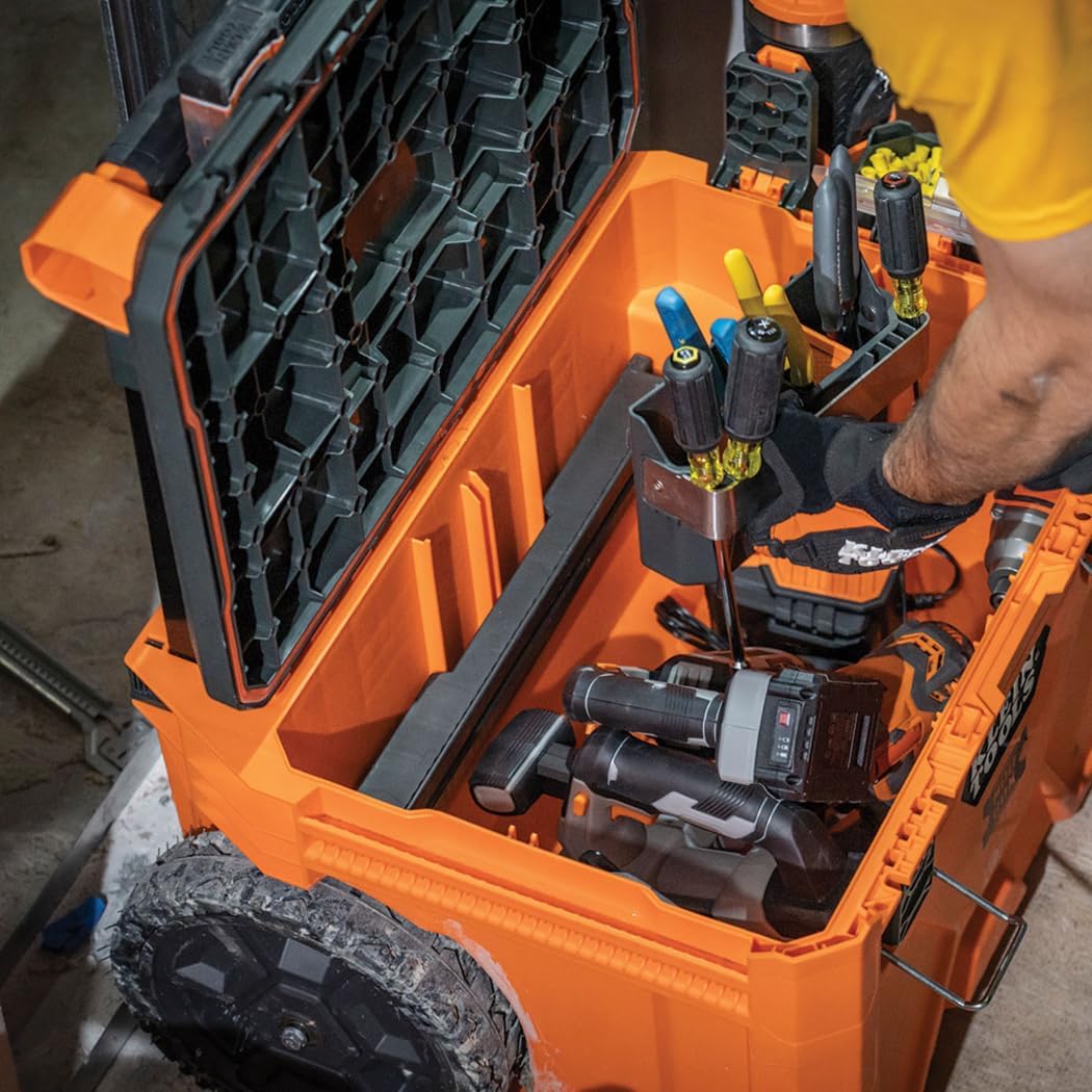 Klein Tools 54802MB MODbox Rolling Tool Box, Heavy Duty Portable Tool Organizer with Side Mounting, 10-Inch Rubber Wheels, Removable Handle, Deep Stackable Set