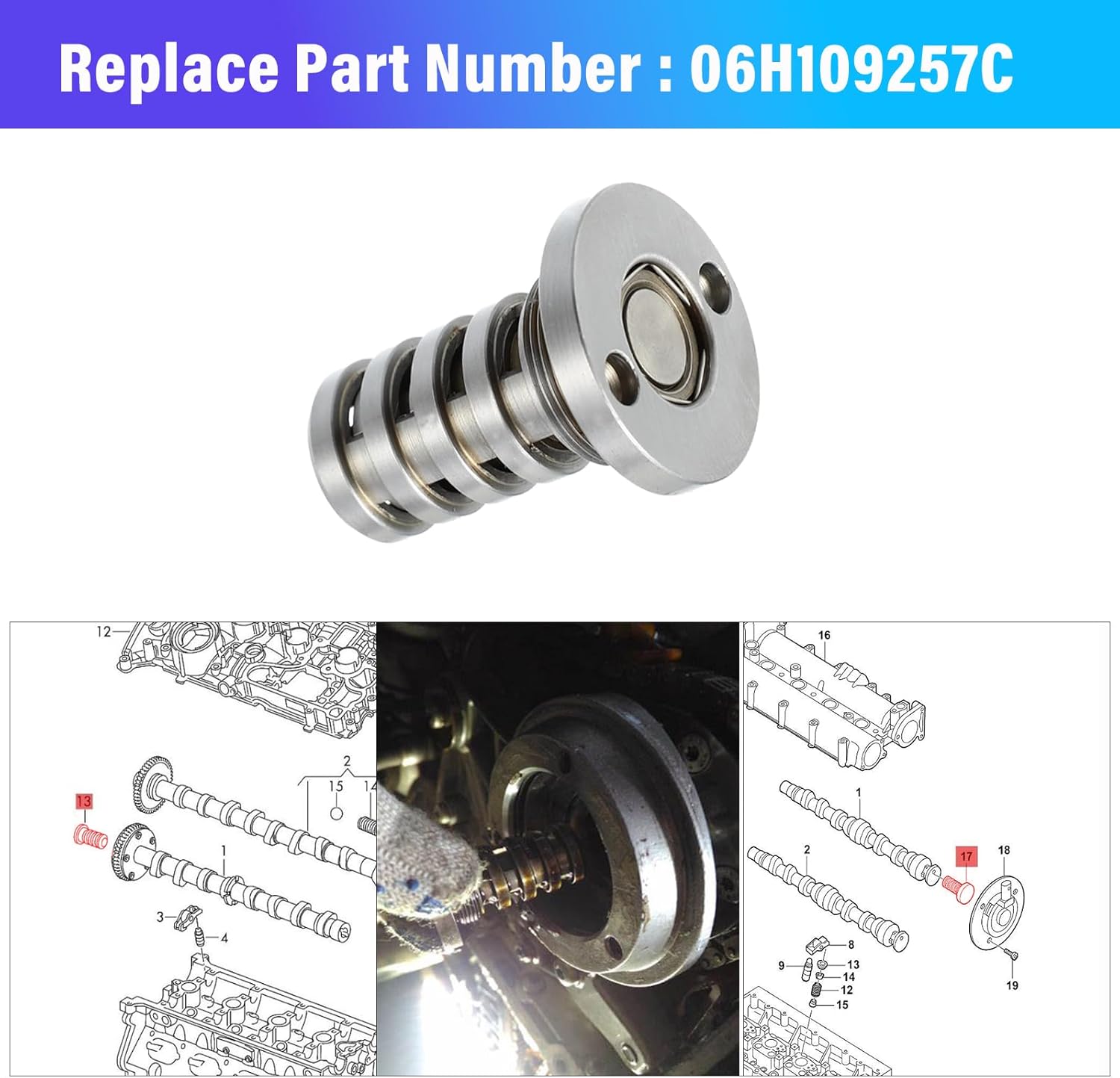 Camshaft Bridge Bracket Bushes Compatible with Golf Jetta Passat A3 A4 A5 1.8/2.0T with Engine Camshaft Control Valve Solenoid Valve Adjuster Magnet 06H103144J 06H109257C 06L109259A