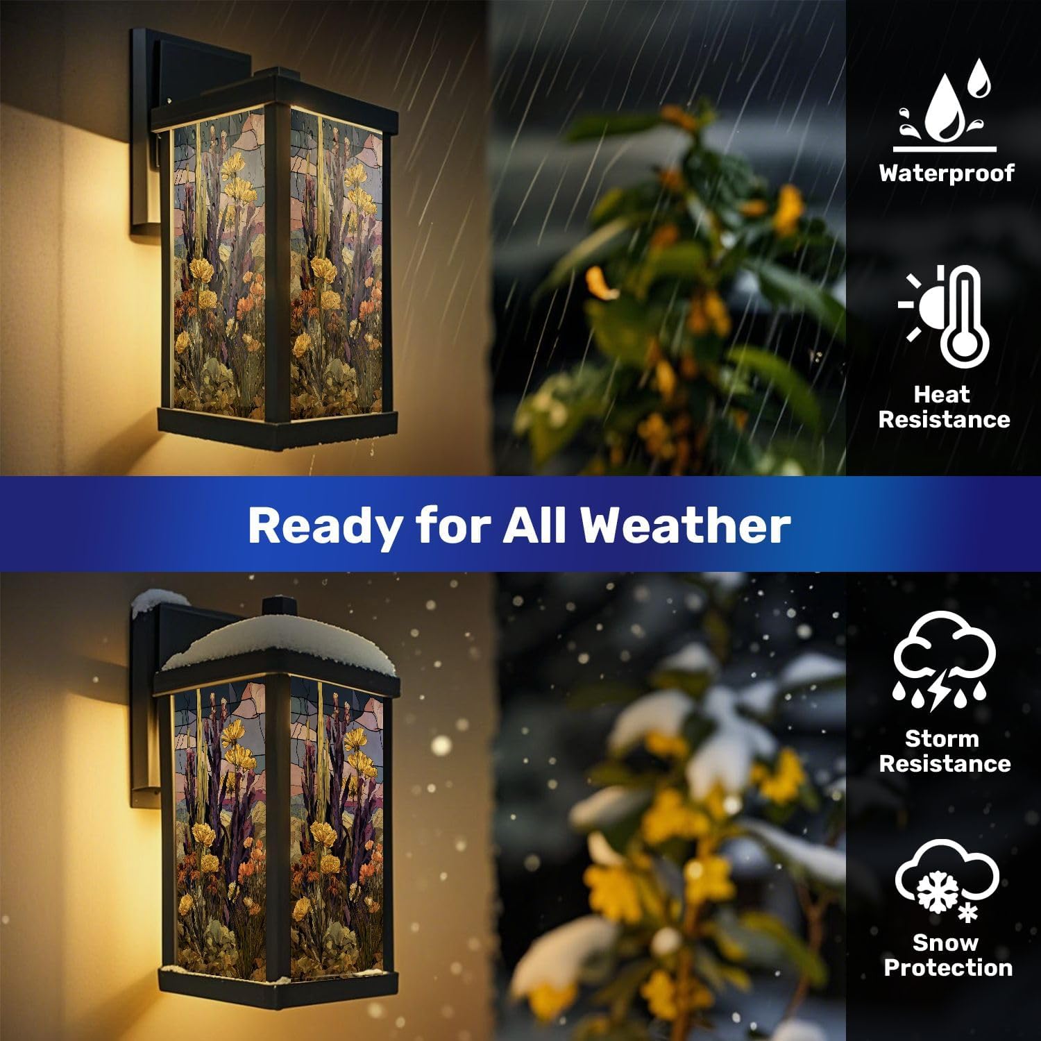 Outdoor Wall Light Fixtures Stained Glass Cactus Garden Desert Animals Exterior Waterproof Wall Sconce Lantern with Acrylic Shades Anti-Rust Lamp for Patio Doorway Garage