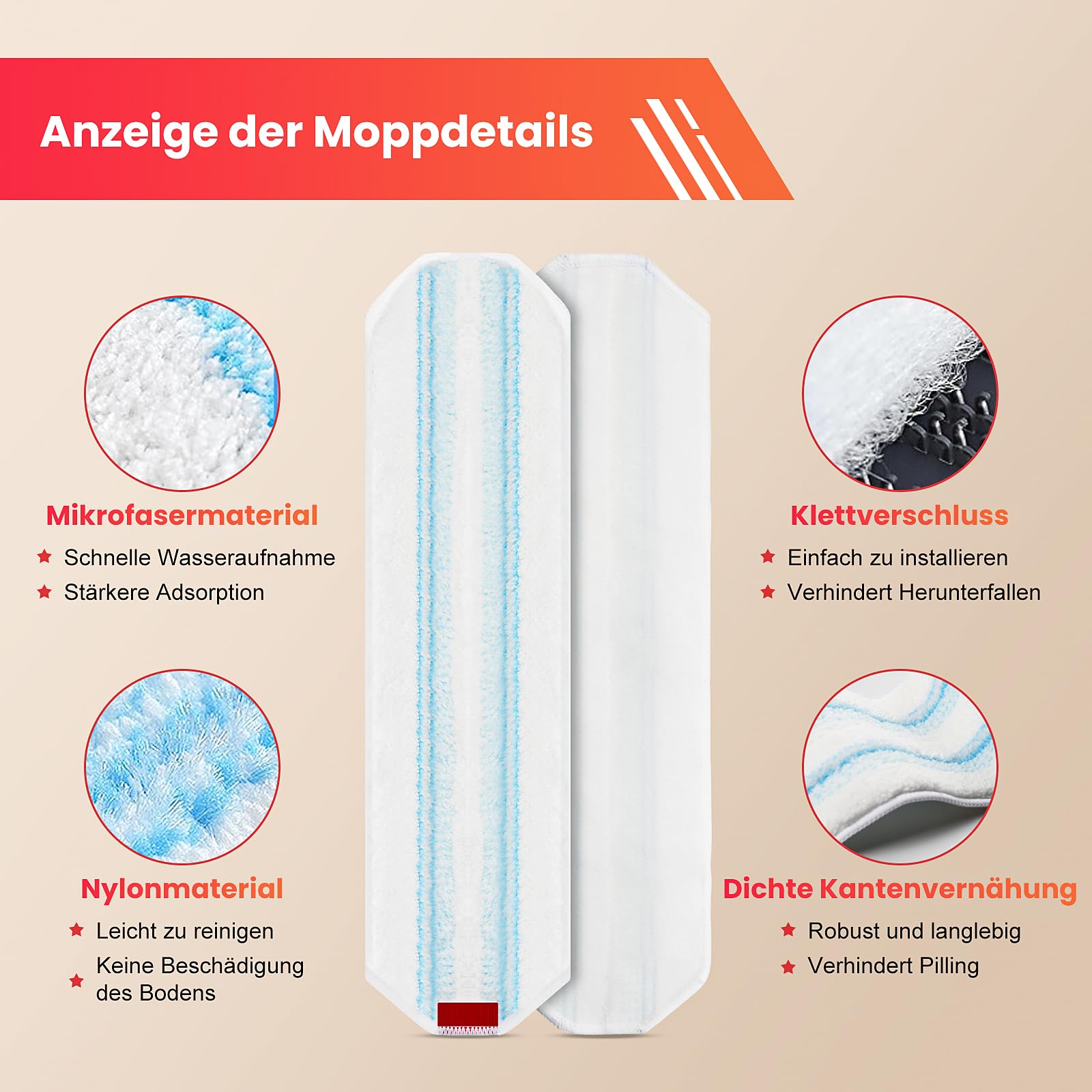 Lot de 8 serpillères de rechange pour balai Vileda H2PrO en microfibre - Pour balai plat O-Cedar H2prO - Super pouvoir de nettoyage - Lavable en machine et réutilisable