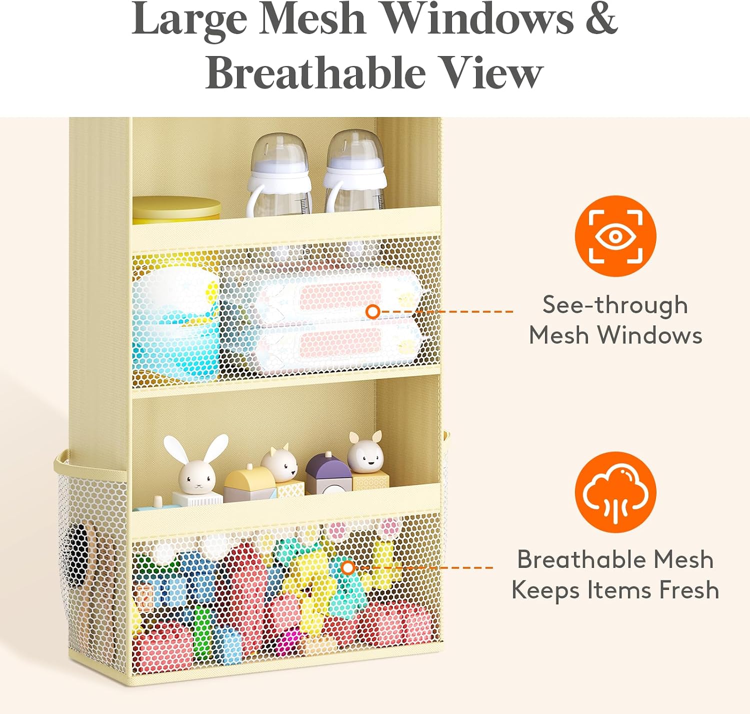 Lifewit 4 Tier Over the Door Organizer, Diaper Hanging Storage, Beige image 4